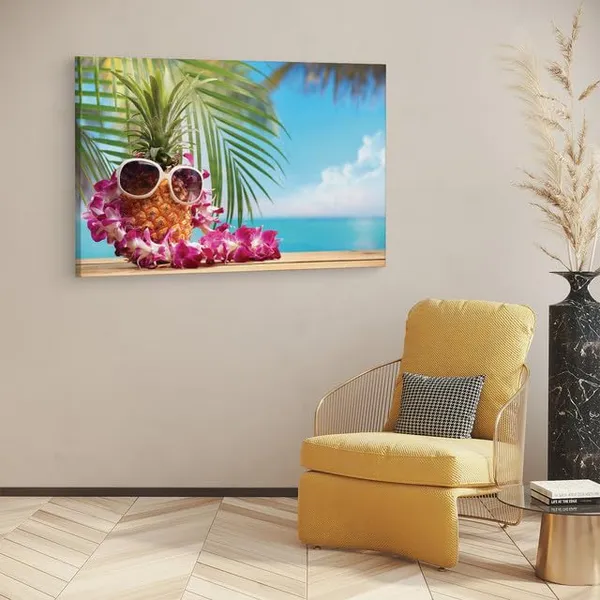 Multicolor_Beach_Party_Starfish_Pineapple_Flowers,_Wooden_Framed_Canvas_Paintings_|_For_Home_Decor_|_Bedroom,_Living_Room,Wall_Decoration_|_Wall_Art_Painting,_Ct0706,_Size_16_X_24_In