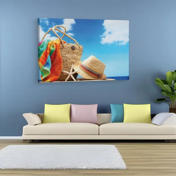 Multicolor_Beach_Accessories_On_Tropical_Island,_Wooden_Framed_Canvas_Paintings_|_For_Home_Decor_|_Bedroom,_Living_Room,Wall_Decoration_|_Wall_Art_Painting,_Ct0718,_Size_16_X_24_In