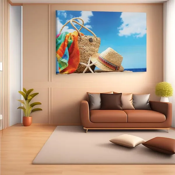 Multicolor_Beach_Accessories_On_Tropical_Island,_Wooden_Framed_Canvas_Paintings_|_For_Home_Decor_|_Bedroom,_Living_Room,Wall_Decoration_|_Wall_Art_Painting,_Ct0718,_Size_16_X_24_In
