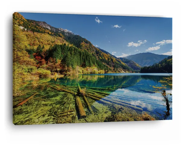 Multicolor_Jiuzhai_Valley_National_Park,_Wooden_Framed_Canvas_Paintings_|_For_Home_Decor_|_Bedroom,_Living_Room,Wall_Decoration_|_Wall_Art_Painting,_Ct0898,_Size_16_X_24_In