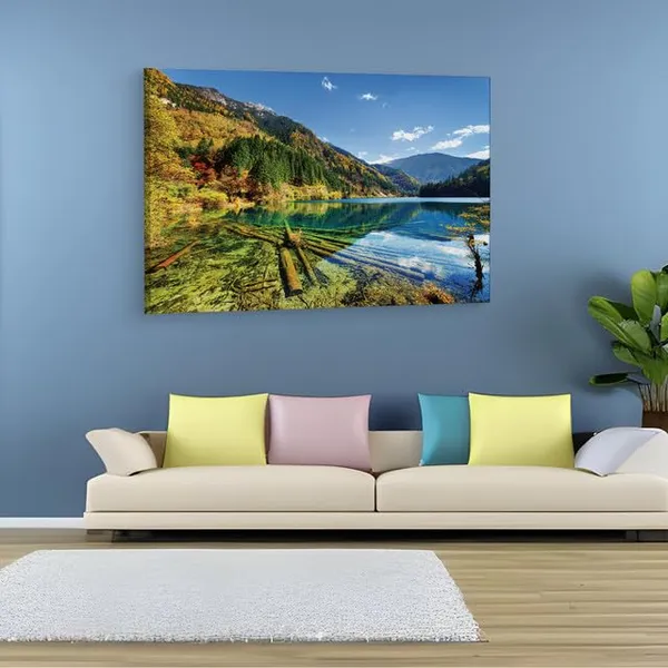 Multicolor_Jiuzhai_Valley_National_Park,_Wooden_Framed_Canvas_Paintings_|_For_Home_Decor_|_Bedroom,_Living_Room,Wall_Decoration_|_Wall_Art_Painting,_Ct0898,_Size_16_X_24_In