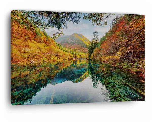 Multicolor_Jiuzhai_Valley_National_Park,_Wooden_Framed_Canvas_Paintings_|_For_Home_Decor_|_Bedroom,_Living_Room,Wall_Decoration_|_Wall_Art_Painting,_Ct0914,_Size_16_X_24_In
