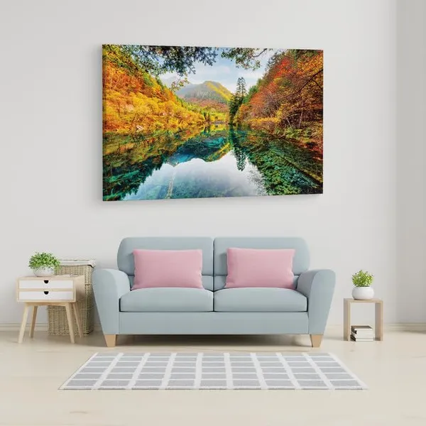 Multicolor_Jiuzhai_Valley_National_Park,_Wooden_Framed_Canvas_Paintings_|_For_Home_Decor_|_Bedroom,_Living_Room,Wall_Decoration_|_Wall_Art_Painting,_Ct0914,_Size_16_X_24_In