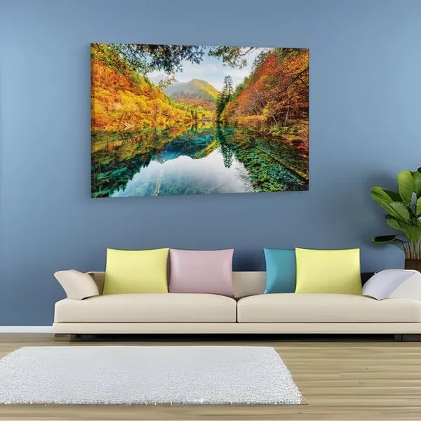 Multicolor_Jiuzhai_Valley_National_Park,_Wooden_Framed_Canvas_Paintings_|_For_Home_Decor_|_Bedroom,_Living_Room,Wall_Decoration_|_Wall_Art_Painting,_Ct0914,_Size_16_X_24_In