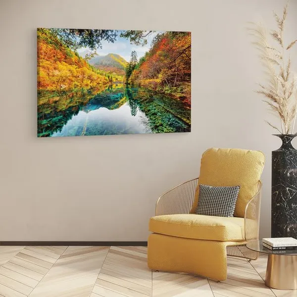 Multicolor_Jiuzhai_Valley_National_Park,_Wooden_Framed_Canvas_Paintings_|_For_Home_Decor_|_Bedroom,_Living_Room,Wall_Decoration_|_Wall_Art_Painting,_Ct0914,_Size_16_X_24_In