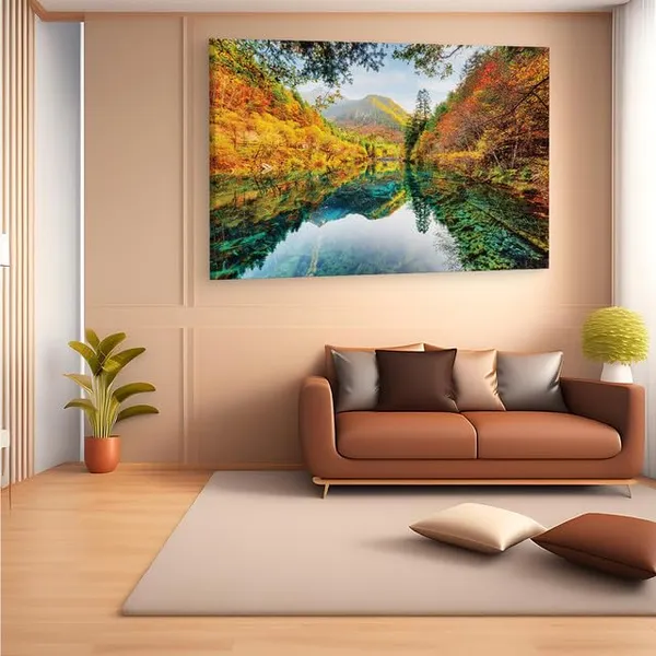 Multicolor_Jiuzhai_Valley_National_Park,_Wooden_Framed_Canvas_Paintings_|_For_Home_Decor_|_Bedroom,_Living_Room,Wall_Decoration_|_Wall_Art_Painting,_Ct0914,_Size_16_X_24_In