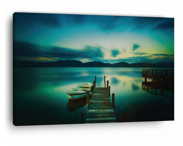 Multicolor_Wooden_Jetty_And_Boat_In_Sea,_Wooden_Framed_Canvas_Paintings_|_For_Home_Decor_|_Bedroom,_Living_Room,Wall_Decoration_|_Wall_Art_Painting,_Ct0926,_Size_16_X_24_In