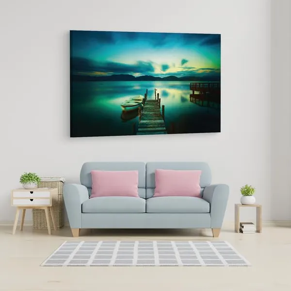 Multicolor_Wooden_Jetty_And_Boat_In_Sea,_Wooden_Framed_Canvas_Paintings_|_For_Home_Decor_|_Bedroom,_Living_Room,Wall_Decoration_|_Wall_Art_Painting,_Ct0926,_Size_16_X_24_In