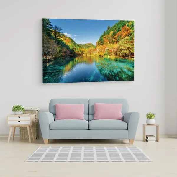 Multicolor_Jiuzhai_Valley_National_Park,_Wooden_Framed_Canvas_Paintings_|_For_Home_Decor_|_Bedroom,_Living_Room,Wall_Decoration_|_Wall_Art_Painting,_Ct0929,_Size_16_X_24_In