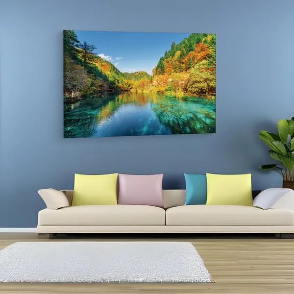 Multicolor_Jiuzhai_Valley_National_Park,_Wooden_Framed_Canvas_Paintings_|_For_Home_Decor_|_Bedroom,_Living_Room,Wall_Decoration_|_Wall_Art_Painting,_Ct0929,_Size_16_X_24_In