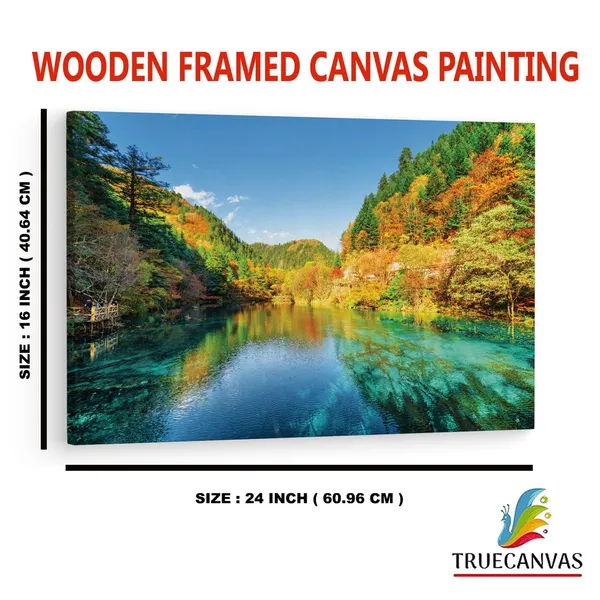 Multicolor_Jiuzhai_Valley_National_Park,_Wooden_Framed_Canvas_Paintings_|_For_Home_Decor_|_Bedroom,_Living_Room,Wall_Decoration_|_Wall_Art_Painting,_Ct0929,_Size_16_X_24_In