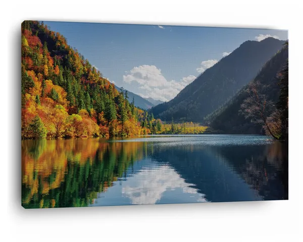 Multicolor_Jiuzhai_Valley_National_Park,_Wooden_Framed_Canvas_Paintings_|_For_Home_Decor_|_Bedroom,_Living_Room,Wall_Decoration_|_Wall_Art_Painting,_Ct0930,_Size_16_X_24_In