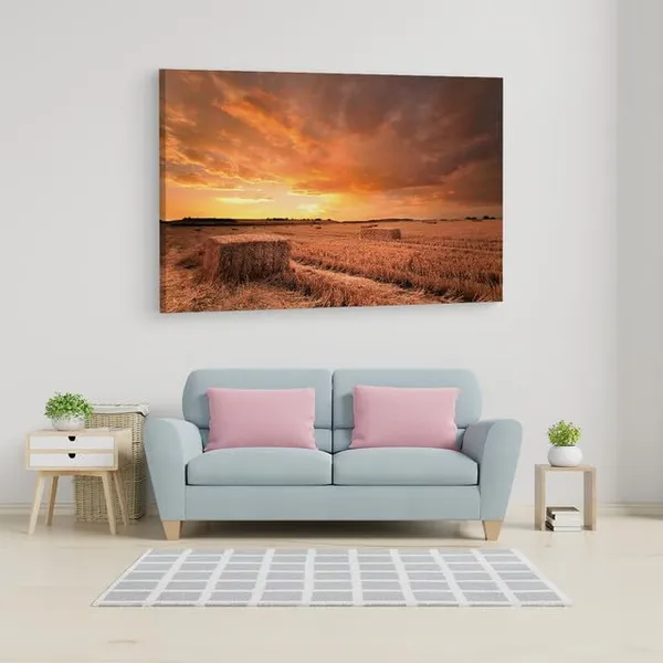 Multicolor_Hay_Bales_Sunset,_Wooden_Framed_Canvas_Paintings_|_For_Home_Decor_|_Bedroom,_Living_Room,Wall_Decoration_|_Wall_Art_Painting,_Ct0939,_Size_16_X_24_In