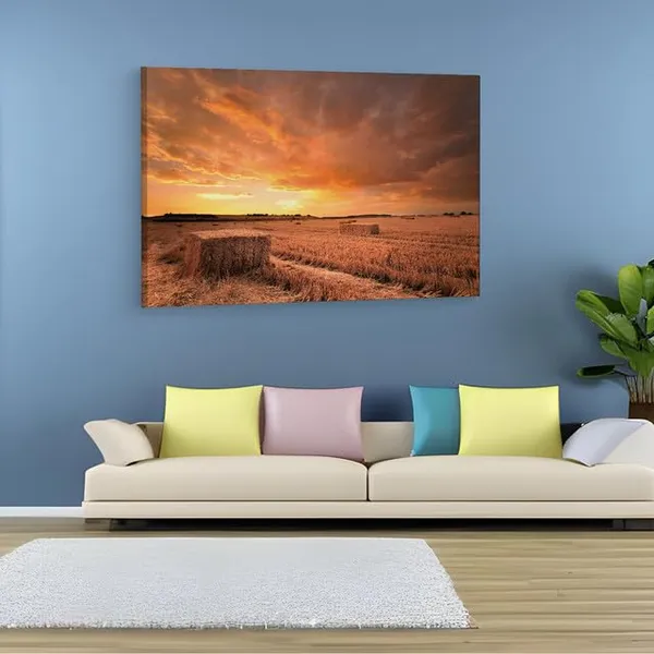 Multicolor_Hay_Bales_Sunset,_Wooden_Framed_Canvas_Paintings_|_For_Home_Decor_|_Bedroom,_Living_Room,Wall_Decoration_|_Wall_Art_Painting,_Ct0939,_Size_16_X_24_In