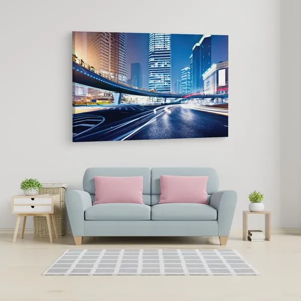 Multicolor_High_Rise_Buildings_Road_Night,_Wooden_Framed_Canvas_Paintings_|_For_Home_Decor_|_Bedroom,_Living_Room,Wall_Decoration_|_Wall_Art_Painting,_Ct0970,_Size_16_X_24_In