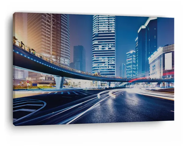 Multicolor_High_Rise_Buildings_Road_Night,_Wooden_Framed_Canvas_Paintings_|_For_Home_Decor_|_Bedroom,_Living_Room,Wall_Decoration_|_Wall_Art_Painting,_Ct0970,_Size_16_X_24_In