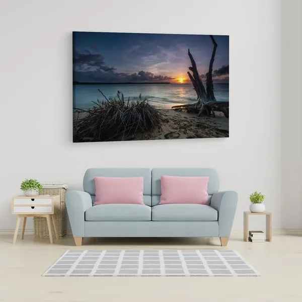 Multicolor_Dead_Trees_On_A_Beach_At_Sunset,_Wooden_Framed_Canvas_Paintings_|_For_Home_Decor_|_Bedroom,_Living_Room,Wall_Decoration_|_Wall_Art_Painting,_Ct0983,_Size_16_X_24_In