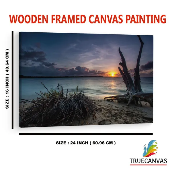 Multicolor_Dead_Trees_On_A_Beach_At_Sunset,_Wooden_Framed_Canvas_Paintings_|_For_Home_Decor_|_Bedroom,_Living_Room,Wall_Decoration_|_Wall_Art_Painting,_Ct0983,_Size_16_X_24_In