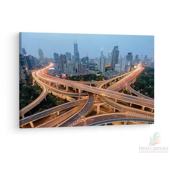 Multicolor_Shanghai_Highway_Junction,_Wooden_Framed_Canvas_Paintings_|_For_Living_Room_|_Bedroom_|_Office_|_Gallery_|_Ready_Wall_Mount_Canvas_Wall_Art_Painting_|_Size_-_12_X_18In,_Ct0023
