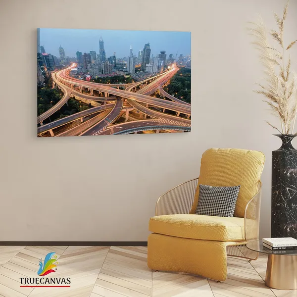Multicolor_Shanghai_Highway_Junction,_Wooden_Framed_Canvas_Paintings_|_For_Living_Room_|_Bedroom_|_Office_|_Gallery_|_Ready_Wall_Mount_Canvas_Wall_Art_Painting_|_Size_-_12_X_18In,_Ct0023