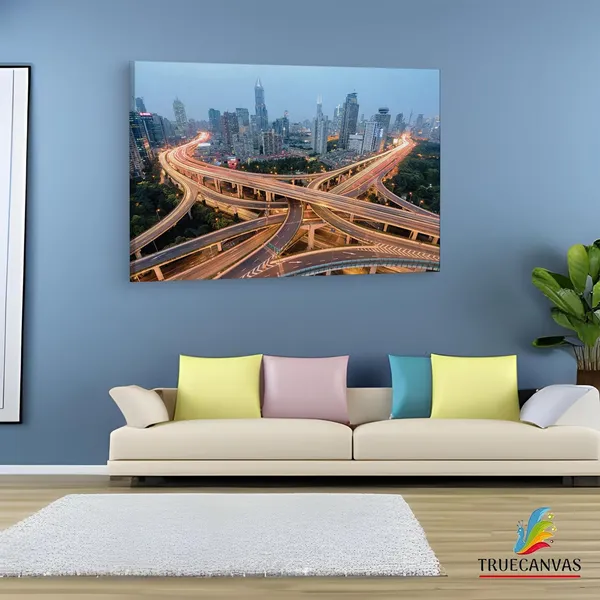 Multicolor_Shanghai_Highway_Junction,_Wooden_Framed_Canvas_Paintings_|_For_Living_Room_|_Bedroom_|_Office_|_Gallery_|_Ready_Wall_Mount_Canvas_Wall_Art_Painting_|_Size_-_12_X_18In,_Ct0023