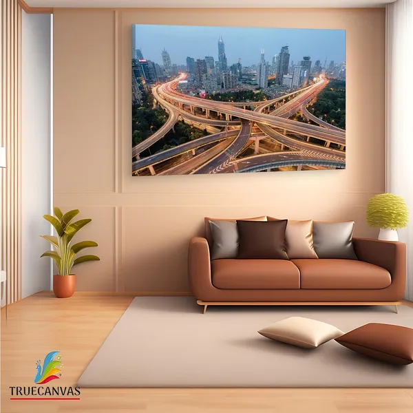 Multicolor_Shanghai_Highway_Junction,_Wooden_Framed_Canvas_Paintings_|_For_Living_Room_|_Bedroom_|_Office_|_Gallery_|_Ready_Wall_Mount_Canvas_Wall_Art_Painting_|_Size_-_12_X_18In,_Ct0023