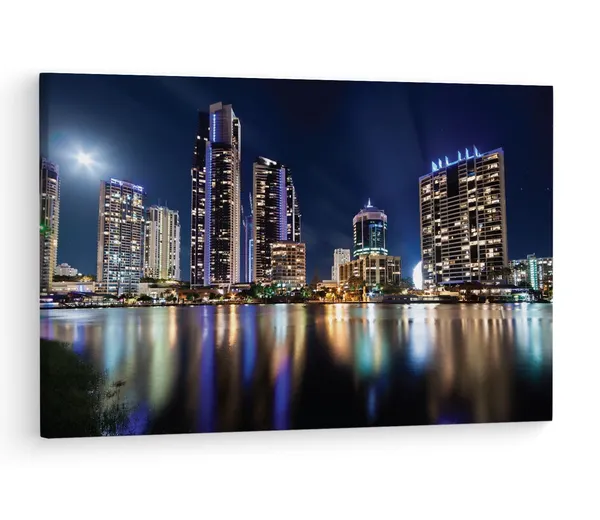 Multicolor_Gold_Coast_Night_Alamy,_Wooden_Framed_Canvas_Paintings_|_For_Living_Room_|_Bedroom_|_Office_|_Gallery_|_Ready_Wall_Mount_Canvas_Wall_Art_Painting_|_Size_-_12_X_18In,_Ct0030