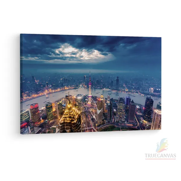 Multicolor_Shanghai_Nightfall,_Wooden_Framed_Canvas_Paintings_|_For_Living_Room_|_Bedroom_|_Office_|_Gallery_|_Ready_Wall_Mount_Canvas_Wall_Art_Painting_|_Size_-_12_X_18In,_Ct0040