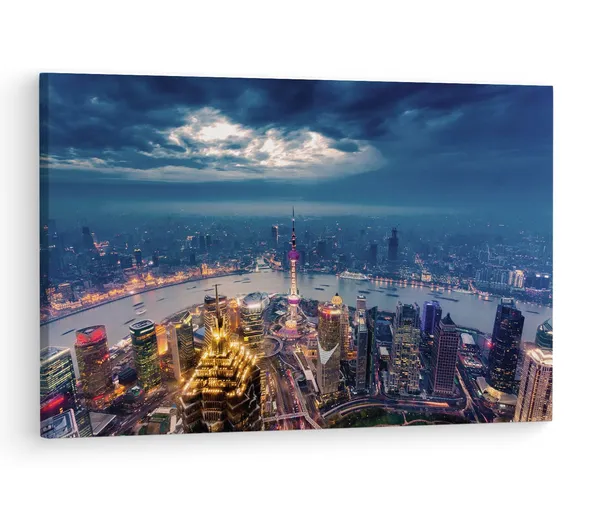 Multicolor_Shanghai_Nightfall,_Wooden_Framed_Canvas_Paintings_|_For_Living_Room_|_Bedroom_|_Office_|_Gallery_|_Ready_Wall_Mount_Canvas_Wall_Art_Painting_|_Size_-_12_X_18In,_Ct0040