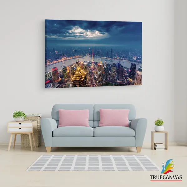 Multicolor_Shanghai_Nightfall,_Wooden_Framed_Canvas_Paintings_|_For_Living_Room_|_Bedroom_|_Office_|_Gallery_|_Ready_Wall_Mount_Canvas_Wall_Art_Painting_|_Size_-_12_X_18In,_Ct0040