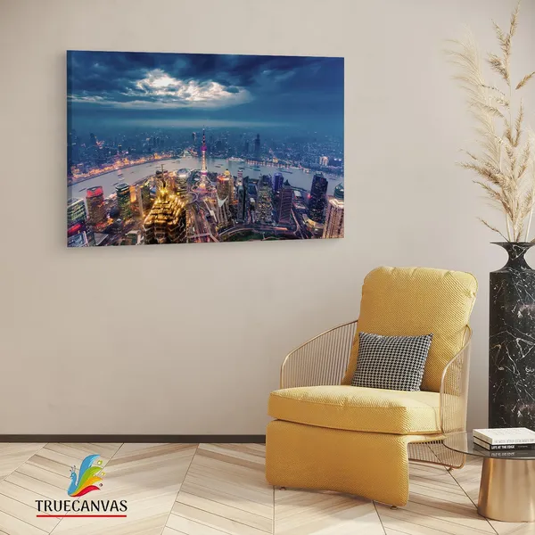 Multicolor_Shanghai_Nightfall,_Wooden_Framed_Canvas_Paintings_|_For_Living_Room_|_Bedroom_|_Office_|_Gallery_|_Ready_Wall_Mount_Canvas_Wall_Art_Painting_|_Size_-_12_X_18In,_Ct0040