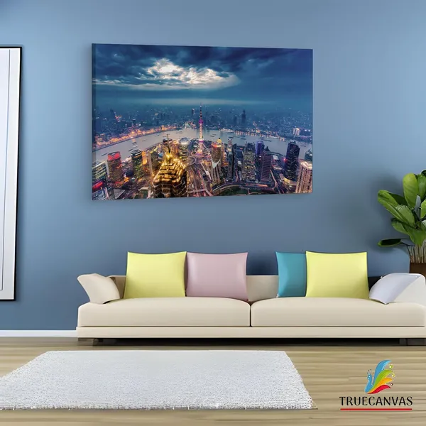 Multicolor_Shanghai_Nightfall,_Wooden_Framed_Canvas_Paintings_|_For_Living_Room_|_Bedroom_|_Office_|_Gallery_|_Ready_Wall_Mount_Canvas_Wall_Art_Painting_|_Size_-_12_X_18In,_Ct0040
