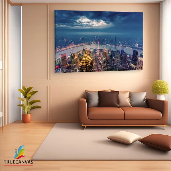 Multicolor_Shanghai_Nightfall,_Wooden_Framed_Canvas_Paintings_|_For_Living_Room_|_Bedroom_|_Office_|_Gallery_|_Ready_Wall_Mount_Canvas_Wall_Art_Painting_|_Size_-_12_X_18In,_Ct0040