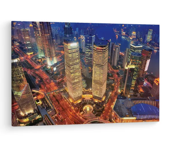 Multicolor_Bath_Mat_Shanghai_Aerial_At_Dusk,_Wooden_Framed_Canvas_Paintings_|_For_Living_Room_|_Bedroom_|_Office_|_Gallery_|_Ready_Wall_Mount_Canvas_Wall_Art_Painting_|_Size_-_12_X_18In,_Ct0041