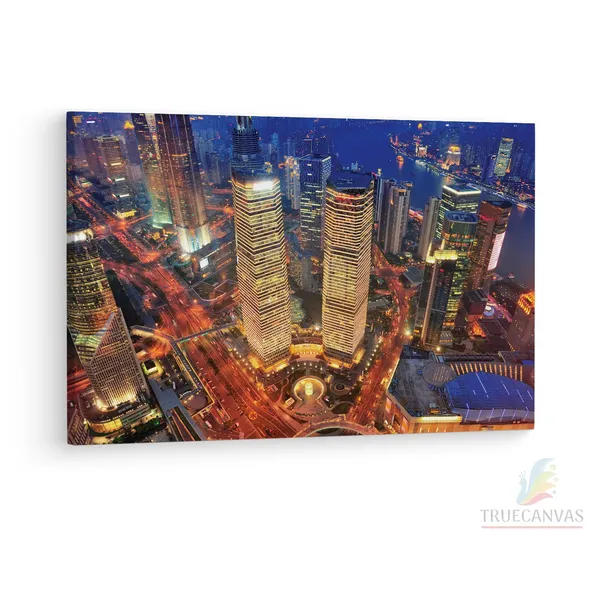 Multicolor_Bath_Mat_Shanghai_Aerial_At_Dusk,_Wooden_Framed_Canvas_Paintings_|_For_Living_Room_|_Bedroom_|_Office_|_Gallery_|_Ready_Wall_Mount_Canvas_Wall_Art_Painting_|_Size_-_12_X_18In,_Ct0041