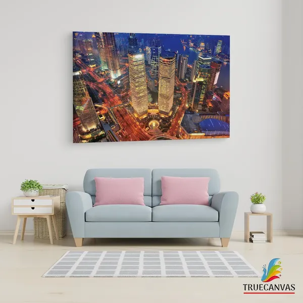 Multicolor_Bath_Mat_Shanghai_Aerial_At_Dusk,_Wooden_Framed_Canvas_Paintings_|_For_Living_Room_|_Bedroom_|_Office_|_Gallery_|_Ready_Wall_Mount_Canvas_Wall_Art_Painting_|_Size_-_12_X_18In,_Ct0041