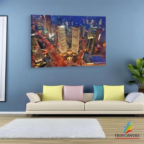 Multicolor_Bath_Mat_Shanghai_Aerial_At_Dusk,_Wooden_Framed_Canvas_Paintings_|_For_Living_Room_|_Bedroom_|_Office_|_Gallery_|_Ready_Wall_Mount_Canvas_Wall_Art_Painting_|_Size_-_12_X_18In,_Ct0041
