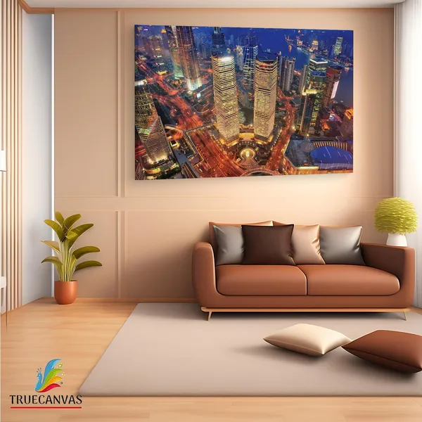 Multicolor_Bath_Mat_Shanghai_Aerial_At_Dusk,_Wooden_Framed_Canvas_Paintings_|_For_Living_Room_|_Bedroom_|_Office_|_Gallery_|_Ready_Wall_Mount_Canvas_Wall_Art_Painting_|_Size_-_12_X_18In,_Ct0041