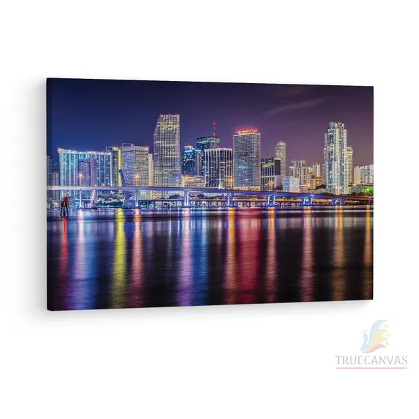 Multicolor_Miami_Night_Skyline,_Wooden_Framed_Canvas_Paintings_|_For_Living_Room_|_Bedroom_|_Office_|_Gallery_|_Ready_Wall_Mount_Canvas_Wall_Art_Painting_|_Size_-_12_X_18In,_Ct0055
