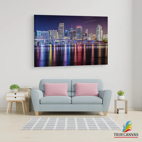 Multicolor_Miami_Night_Skyline,_Wooden_Framed_Canvas_Paintings_|_For_Living_Room_|_Bedroom_|_Office_|_Gallery_|_Ready_Wall_Mount_Canvas_Wall_Art_Painting_|_Size_-_12_X_18In,_Ct0055