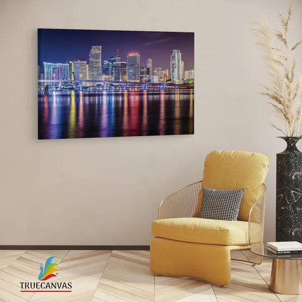 Multicolor_Miami_Night_Skyline,_Wooden_Framed_Canvas_Paintings_|_For_Living_Room_|_Bedroom_|_Office_|_Gallery_|_Ready_Wall_Mount_Canvas_Wall_Art_Painting_|_Size_-_12_X_18In,_Ct0055