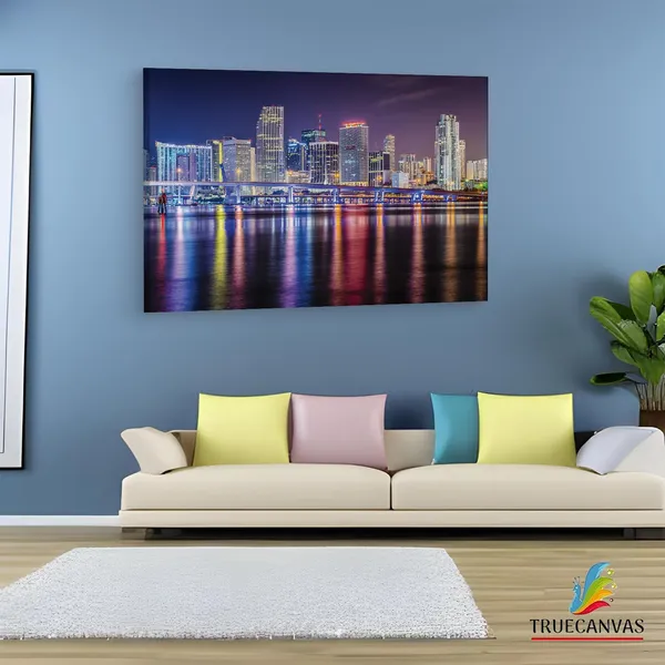 Multicolor_Miami_Night_Skyline,_Wooden_Framed_Canvas_Paintings_|_For_Living_Room_|_Bedroom_|_Office_|_Gallery_|_Ready_Wall_Mount_Canvas_Wall_Art_Painting_|_Size_-_12_X_18In,_Ct0055