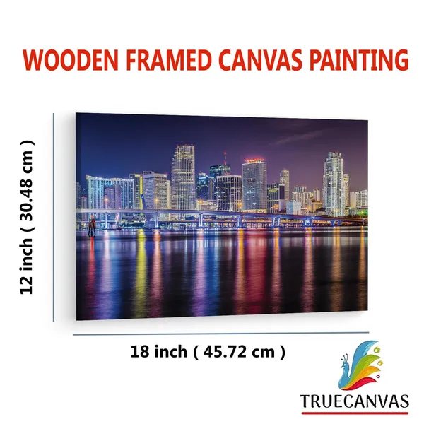 Multicolor_Miami_Night_Skyline,_Wooden_Framed_Canvas_Paintings_|_For_Living_Room_|_Bedroom_|_Office_|_Gallery_|_Ready_Wall_Mount_Canvas_Wall_Art_Painting_|_Size_-_12_X_18In,_Ct0055