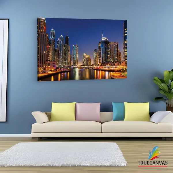 Multicolor_Dubai_River_Night,_Wooden_Framed_Canvas_Paintings_|_For_Living_Room_|_Bedroom_|_Office_|_Gallery_|_Ready_Wall_Mount_Canvas_Wall_Art_Painting_|_Size_-_12_X_18In,_Ct0058