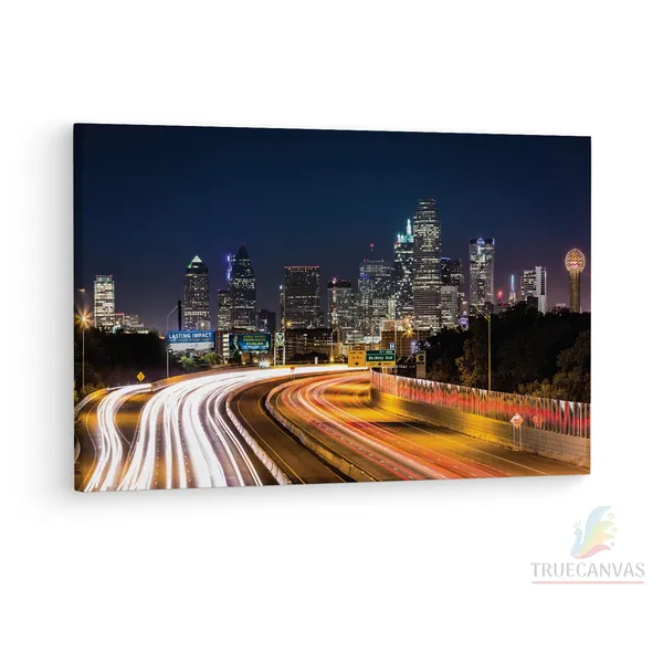 Multicolor_Dallas_Skyline_Highway_Night,_Wooden_Framed_Canvas_Paintings_|_For_Living_Room_|_Bedroom_|_Office_|_Gallery_|_Ready_Wall_Mount_Canvas_Wall_Art_Painting_|_Size_-_12_X_18In,_Ct0065