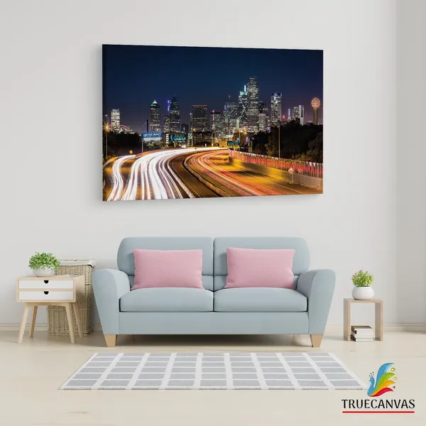Multicolor_Dallas_Skyline_Highway_Night,_Wooden_Framed_Canvas_Paintings_|_For_Living_Room_|_Bedroom_|_Office_|_Gallery_|_Ready_Wall_Mount_Canvas_Wall_Art_Painting_|_Size_-_12_X_18In,_Ct0065