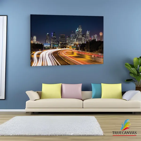 Multicolor_Dallas_Skyline_Highway_Night,_Wooden_Framed_Canvas_Paintings_|_For_Living_Room_|_Bedroom_|_Office_|_Gallery_|_Ready_Wall_Mount_Canvas_Wall_Art_Painting_|_Size_-_12_X_18In,_Ct0065