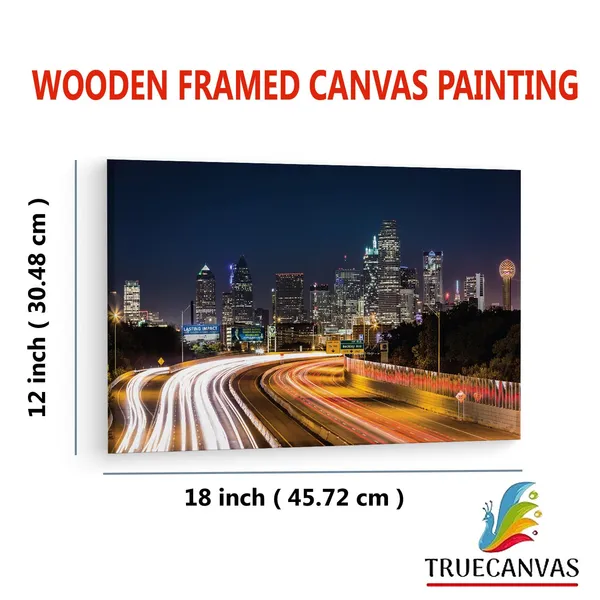 Multicolor_Dallas_Skyline_Highway_Night,_Wooden_Framed_Canvas_Paintings_|_For_Living_Room_|_Bedroom_|_Office_|_Gallery_|_Ready_Wall_Mount_Canvas_Wall_Art_Painting_|_Size_-_12_X_18In,_Ct0065