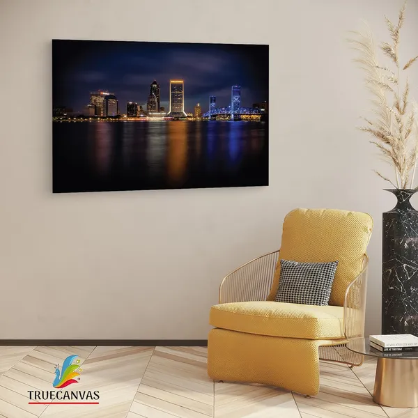 Multicolor_Jacksonville_Skyline,_Wooden_Framed_Canvas_Paintings_|_For_Living_Room_|_Bedroom_|_Office_|_Gallery_|_Ready_Wall_Mount_Canvas_Wall_Art_Painting_|_Size_-_12_X_18In,_Ct0077