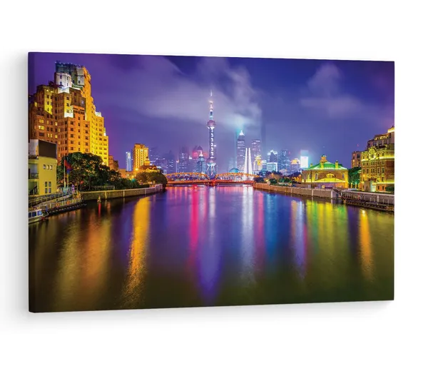 Multicolor_Shanghai_Night_Scene,_Wooden_Framed_Canvas_Paintings_|_For_Living_Room_|_Bedroom_|_Office_|_Gallery_|_Ready_Wall_Mount_Canvas_Wall_Art_Painting_|_Size_-_12_X_18In,_Ct0082